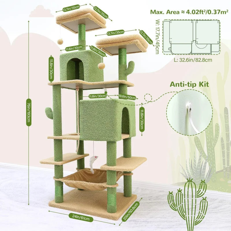 Arbre à chat Cactus ultra hauts,confortable avec jouets interactifs et perchoirs