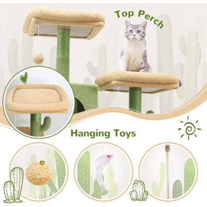 Arbre à chat Cactus ultra hauts,confortable avec jouets interactifs et perchoirs