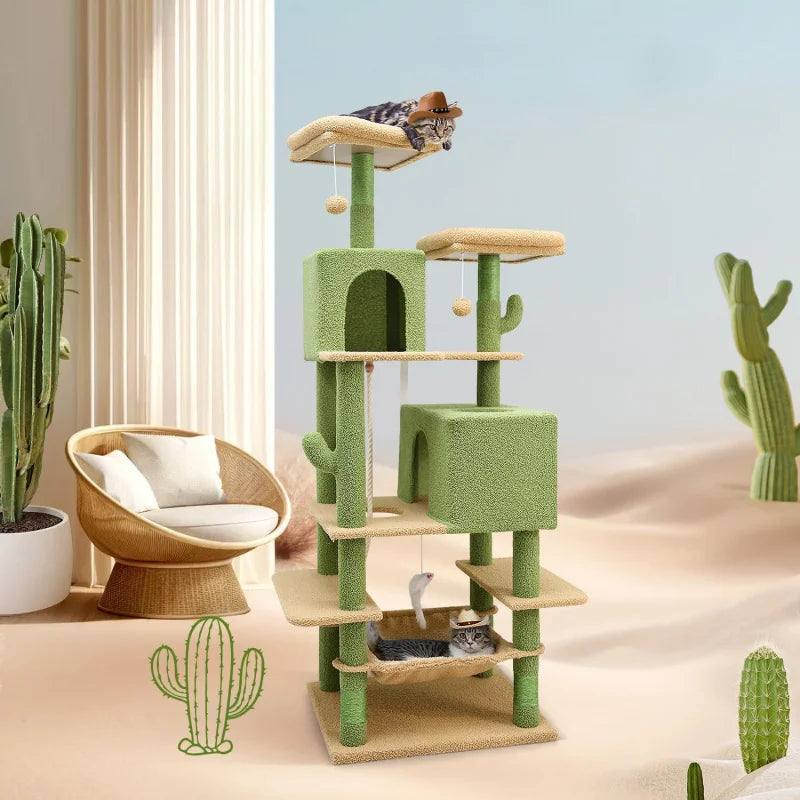 Arbre à chat Cactus ultra hauts,confortable avec jouets interactifs et perchoirs